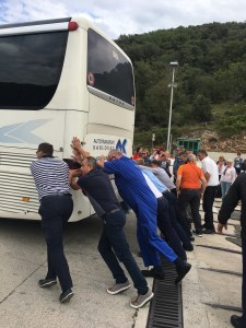 Traditional Croatian technique for powering bus off of ferry
