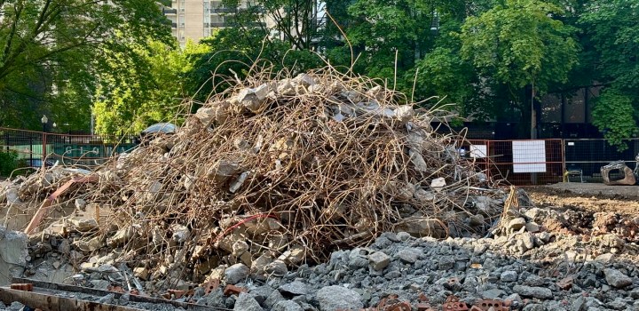 A tangled pile of metal debris.